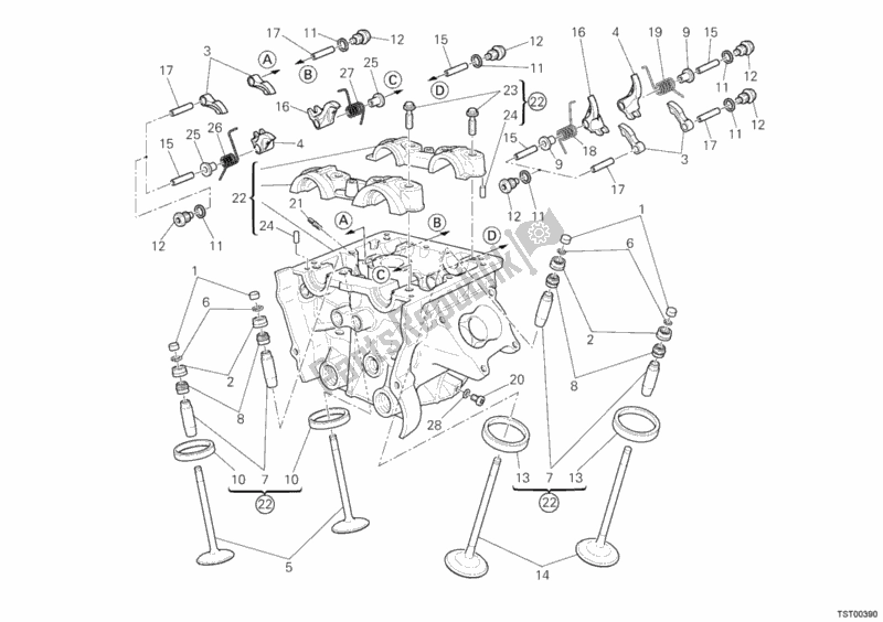 All parts for the Vertical Cylinder Head of the Ducati Multistrada 1200 S Touring 2010